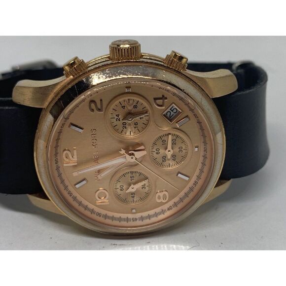 Michael Kors MK5128 Women Black Leather Analog Rose Gold Dial Quartz Watch Aa498 - Picture 6 of 11